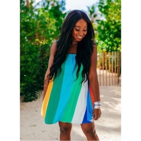 Buddy Love Sandra Swing Rainbow Striped Mini Dress NEW - Picture 5 of 7